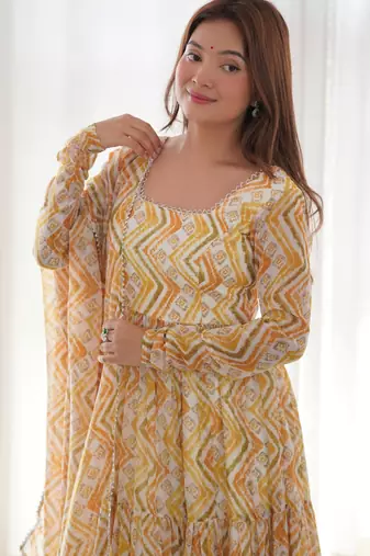 Women's Beautiful Printed Fox Georgette Fabric Flared Anarkali Pant and Dupatta Set