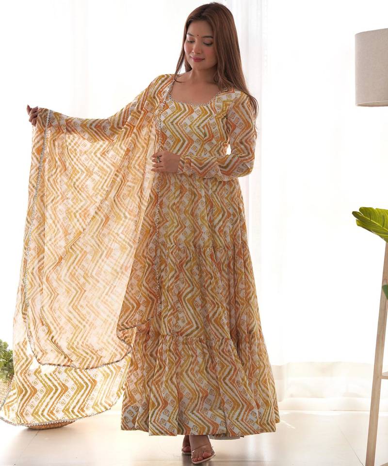 Women's Beautiful Printed Fox Georgette Fabric Flared Anarkali Pant and Dupatta Set