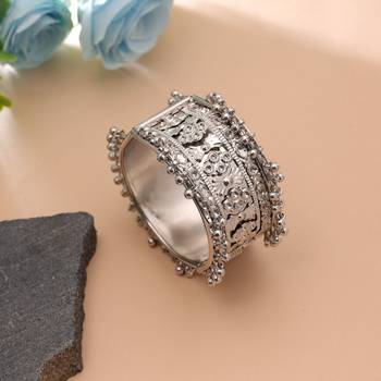 Silver color oxidised openable kada bangle design 1