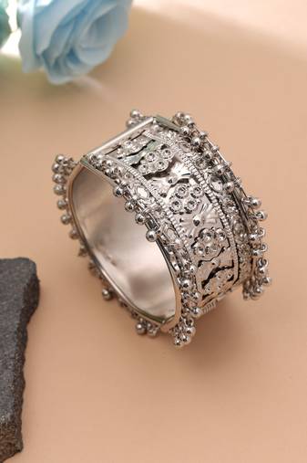 Silver color oxidised openable kada bangle design