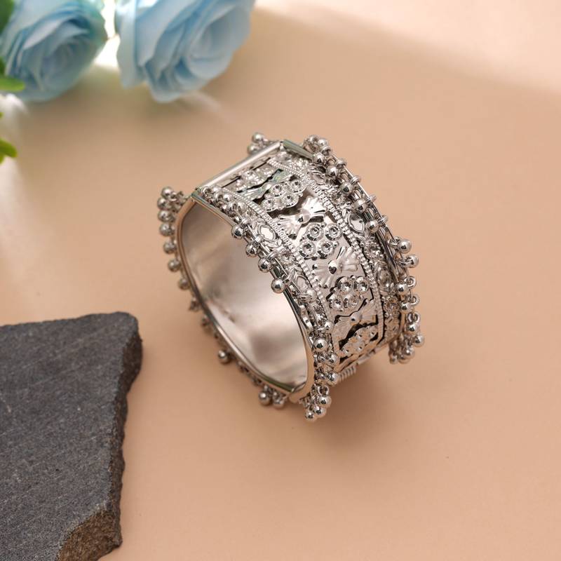Silver color oxidised openable kada bangle design
