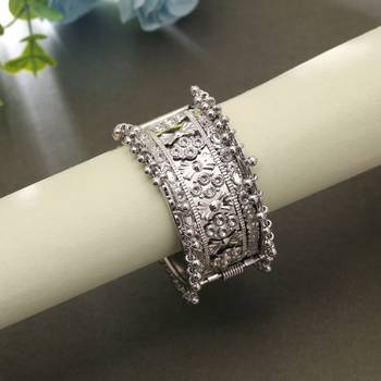 Silver color oxidised openable kada bangle design 2
