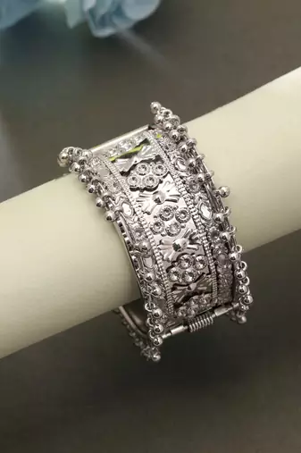 Silver color oxidised openable kada bangle design