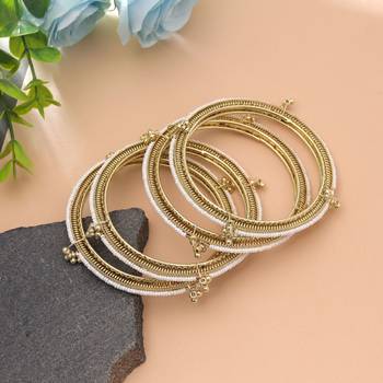 Gold & white color kashmiri bangle set festive design 1