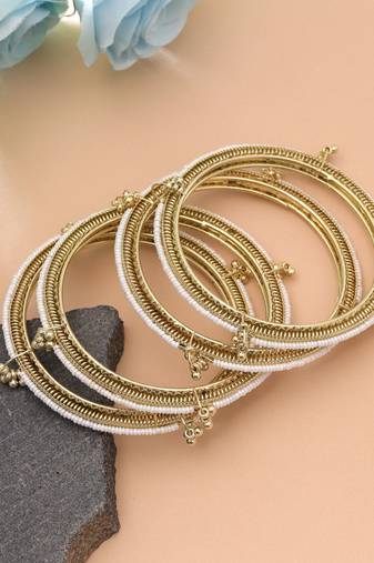 Gold & white color kashmiri bangle set festive design