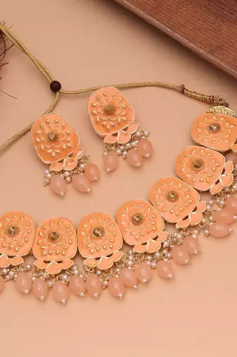 Orange color meenakari necklace set traditional design
