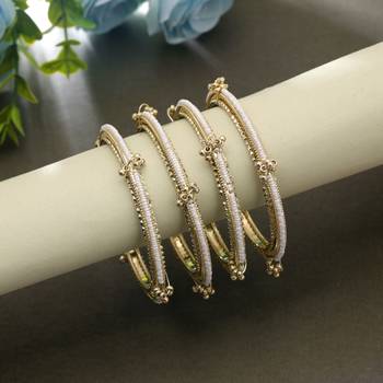 Gold & white color kashmiri bangle set festive design 2