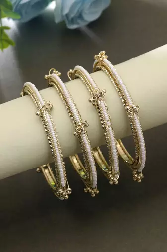 Gold & white color kashmiri bangle set festive design