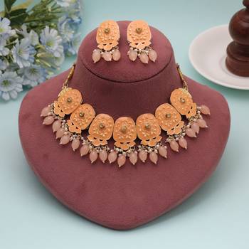 Orange color meenakari necklace set traditional design 2