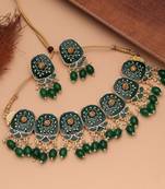 Green color meenakari necklace set stylish meenakari work