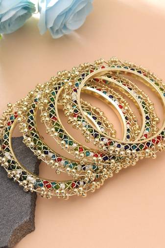 Gold color kashmiri thread bangle set traditional look