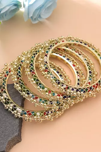 Gold color kashmiri thread bangle set traditional look