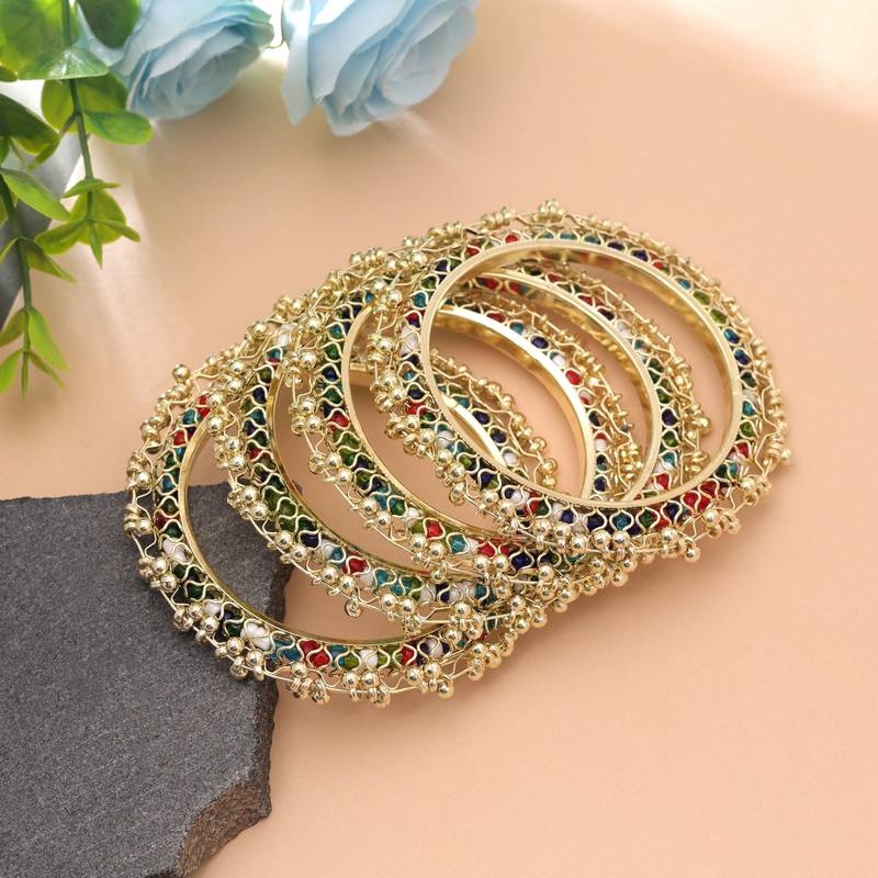 Gold color kashmiri thread bangle set traditional look