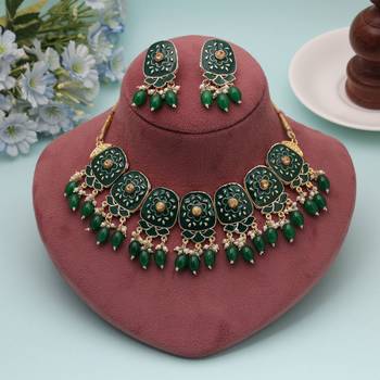 Green color meenakari necklace set stylish meenakari work 2
