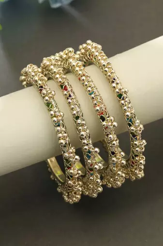 Gold color kashmiri thread bangle set traditional look