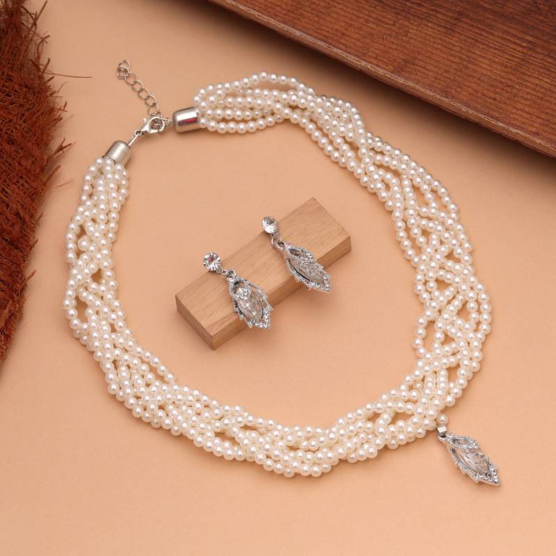 White color stone necklace set designer traditional look