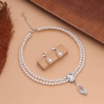 White color stone necklace set graceful designer look 1