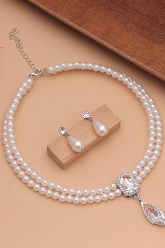 White color stone necklace set graceful designer look