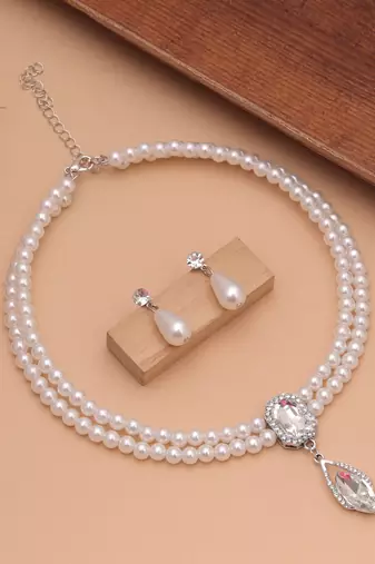 White color stone necklace set graceful designer look