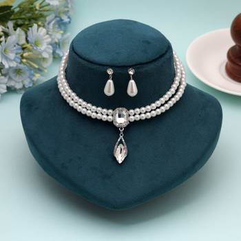 White color stone necklace set graceful designer look 2