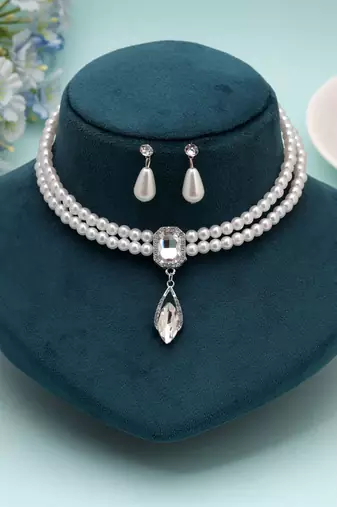 White color stone necklace set graceful designer look