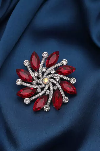 Red color floral design brooch premium designer look