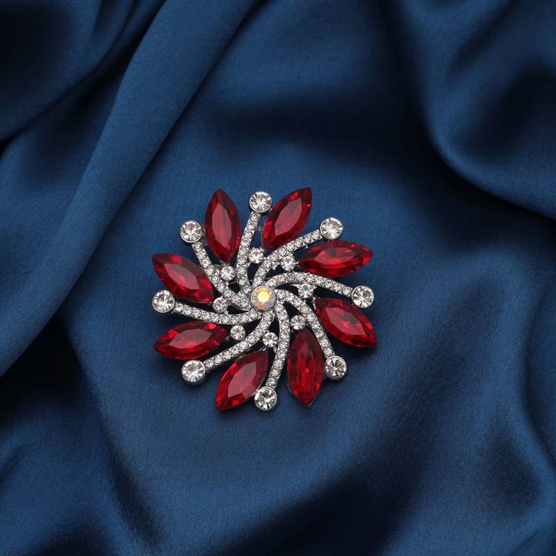Red color floral design brooch premium designer look
