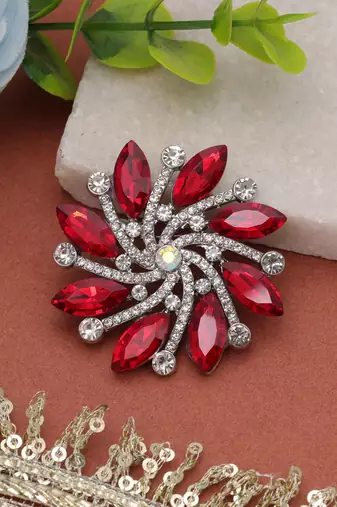 Red color floral design brooch premium designer look
