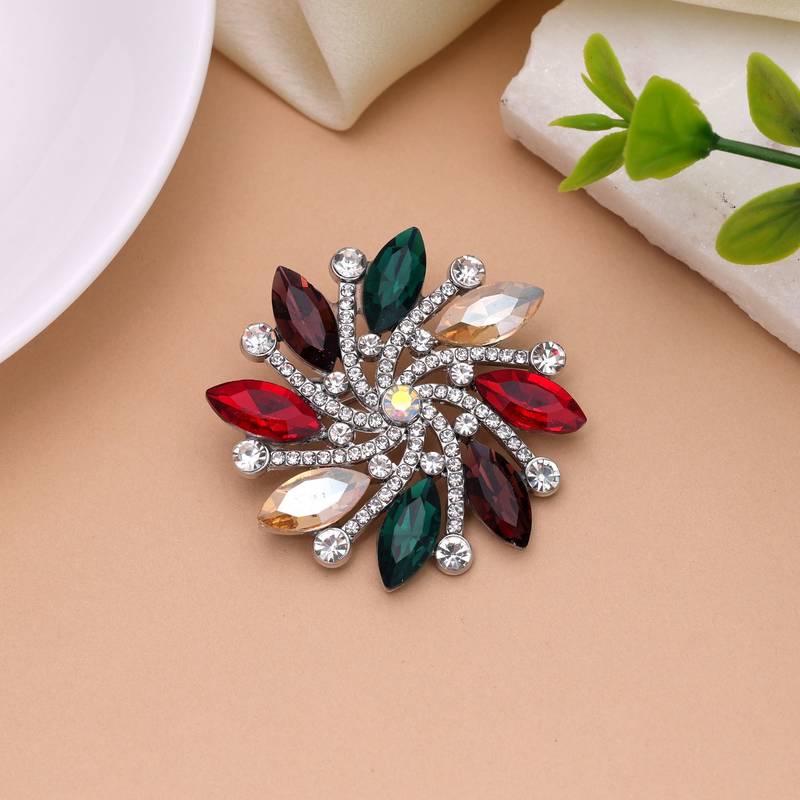 Multi color floral design brooch decorative fashion look