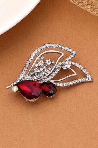 Red color leaf design brooch trendy fashion wear
