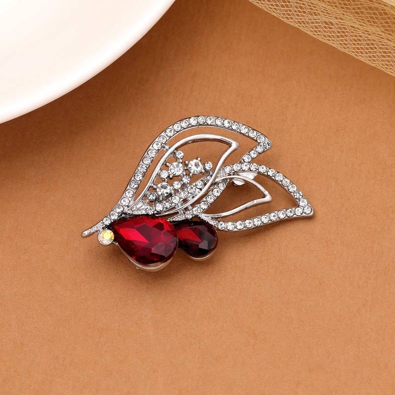 Red color leaf design brooch trendy fashion wear