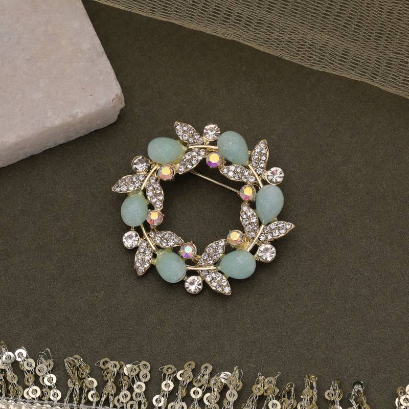 Pastel green color floral design brooch trendy wear