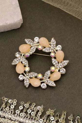 Pastel orange color floral design brooch premium look
