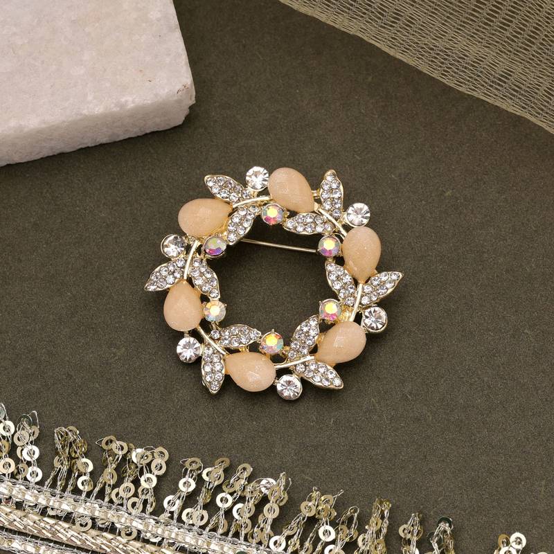Pastel orange color floral design brooch premium look