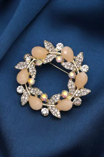 Pastel orange color floral design brooch premium look
