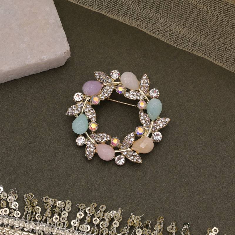 Multi color floral design brooch modern style