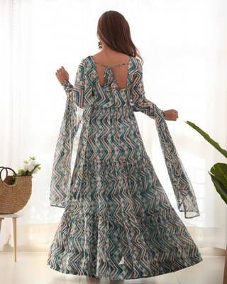 Women's Beautiful Printed Fox Georgette Fabric Flared Anarkali Pant and Dupatta Set 3