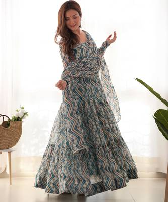 Women's Beautiful Printed Fox Georgette Fabric Flared Anarkali Pant and Dupatta Set 4