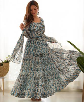 Women's Beautiful Printed Fox Georgette Fabric Flared Anarkali Pant and Dupatta Set 5