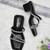 Black sparkly faux leather square toe block heel sandals for wome