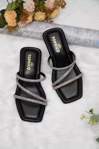 Black sparkly faux leather square toe block heel sandals for wome