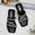 Black sparkly faux leather square toe block heel sandals for wome