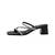 Black sparkly faux leather square toe block heel sandals for wome