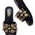 Black crystal embellished faux leather wedge heels for women