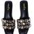 Black crystal embellished artificial leather block heels for women