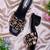 Black crystal embellished artificial leather block heels for women