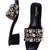 Black crystal embellished artificial leather block heels for women