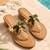 Tan beaded faux leather palm tree block heel sandals for women