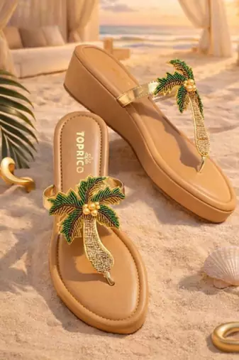 Tan beaded embroidered faux leather platform heels for women