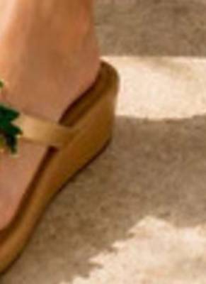 Tan beaded embroidered faux leather platform heels for women 4